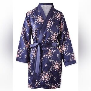 Morgan Lane Allie Navy Floral Satin Robe L/XL NWT